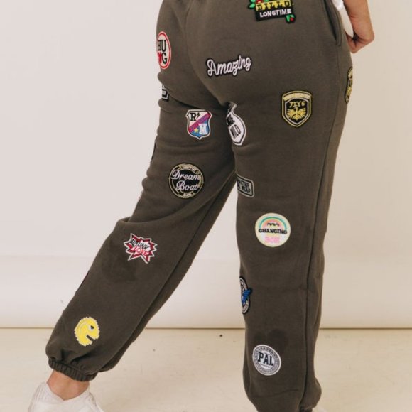 Jade by Jane Highwaisted Patches Fleece Jogger, Charcoal, Large - Picture 2 of 3